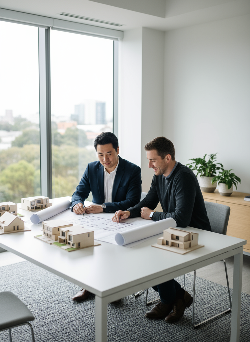 firefly gemini flash photo realistic image of a friendly project consultation in a bright modern office. a 229552