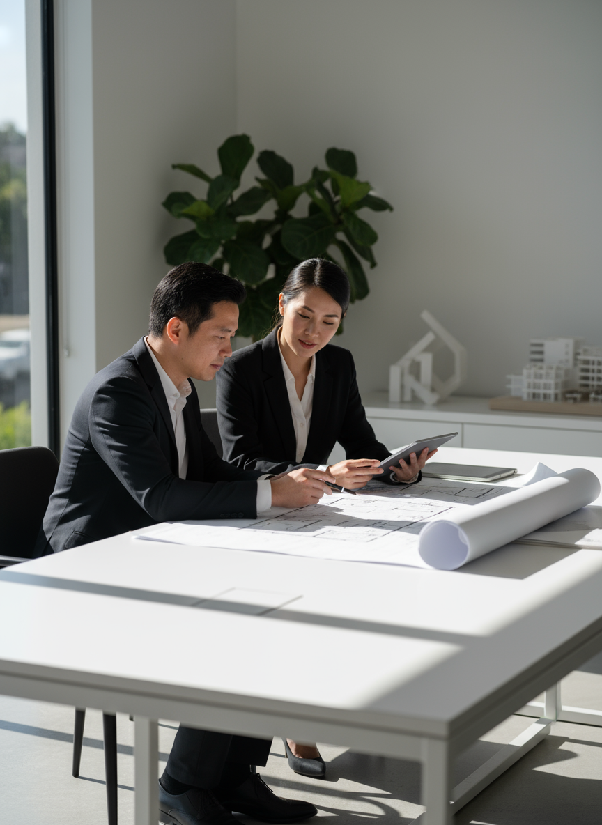 firefly gemini flash professional (asian) photo of two development professionals reviewing townhouse floor 229552 (1)